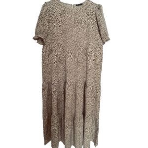 Prettygarden Maxi Dress XL Tiered Ditzy Leopard Print Puff Sleeves Cottage Boho